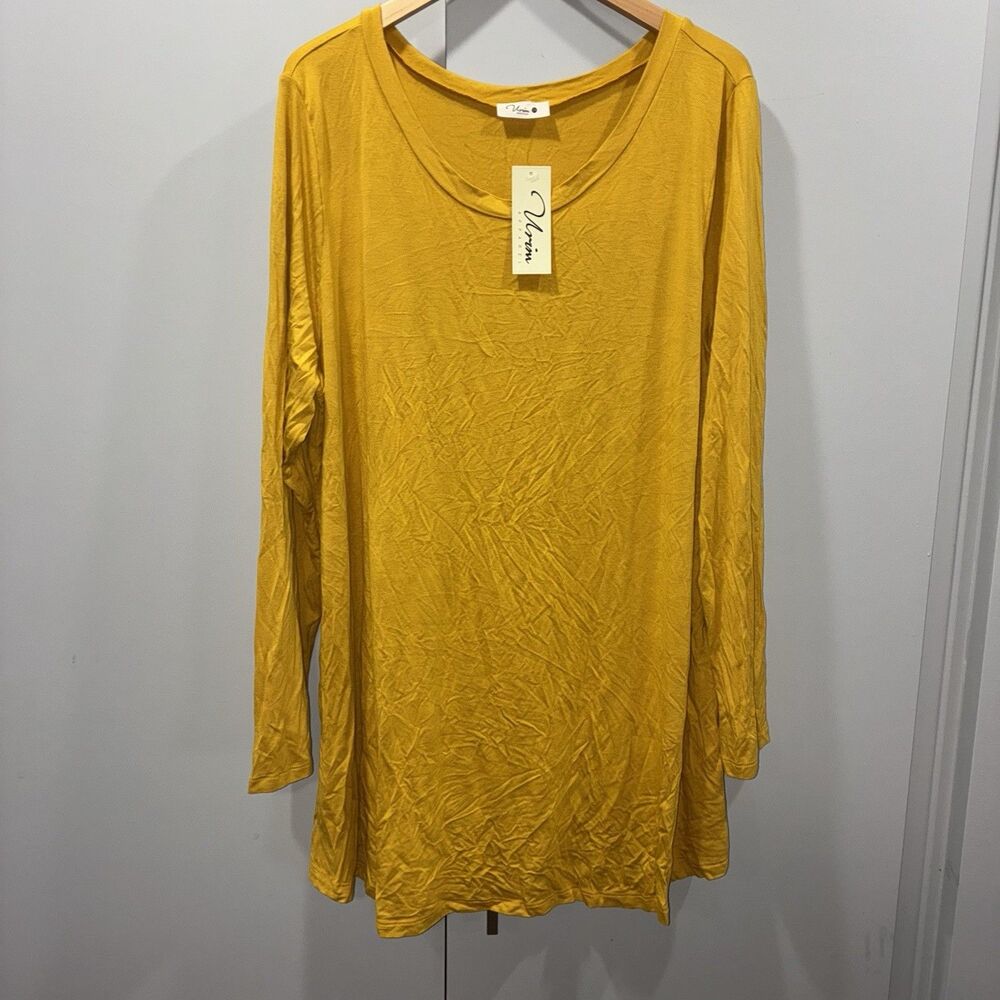 NWT Urim Mustard Yellow Swing Tunic Top 5X Long Sleeve Rayon Made USA